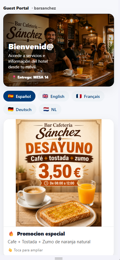 Portal QR de bar en móvil